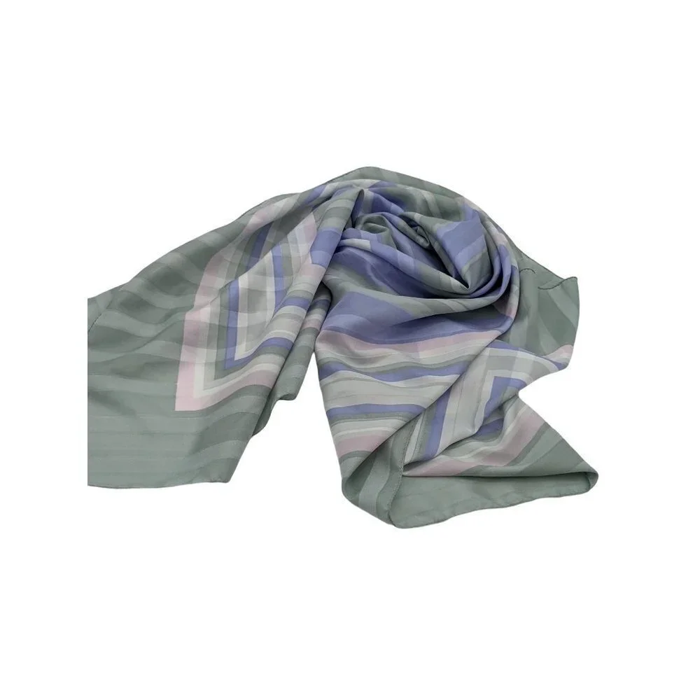 Vintage Made in‎ Italy Striped Square Scarf Sage Green Lavender Pink 44x47